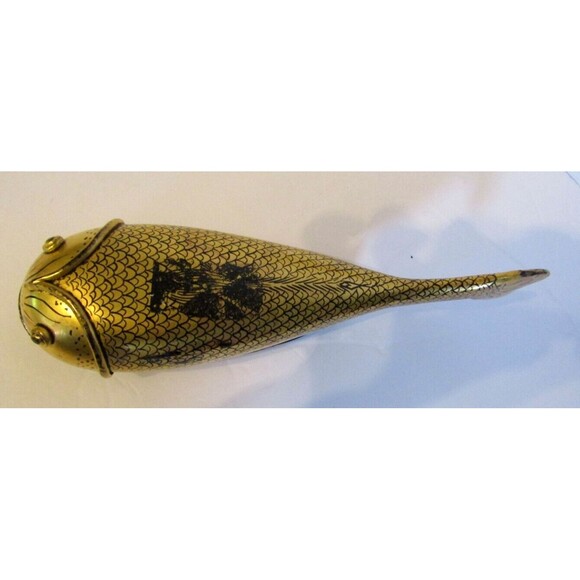 Fish Trinket Box Vintage Gold Leafed Burmese Lacquerware - Picture 3 of 9